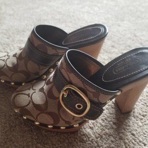 Coach logo 4 inch block heels.